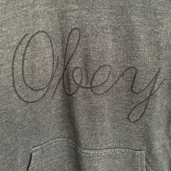 Obey Black and Grey Long Sleeve Pocket Hoodie Sweatshirt Size Medium - Picture 3 of 7